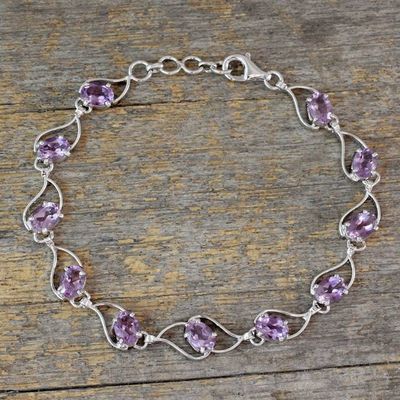 Alternate image for Amethyst and Rhodium Plated Sterling Silver Bracelet Lilac Waves