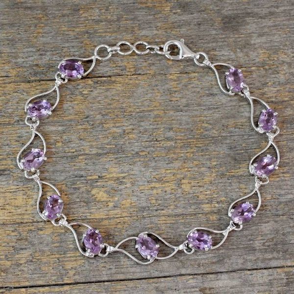 Alternate image for Amethyst and Rhodium Plated Sterling Silver Bracelet Lilac Waves
