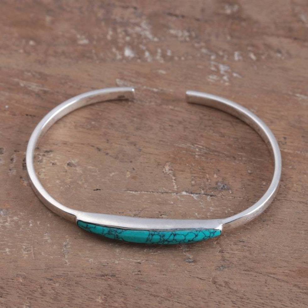 Modern High-Polished Reconstituted Turquoise Cuff Bracelet 'Endless Lagoon'