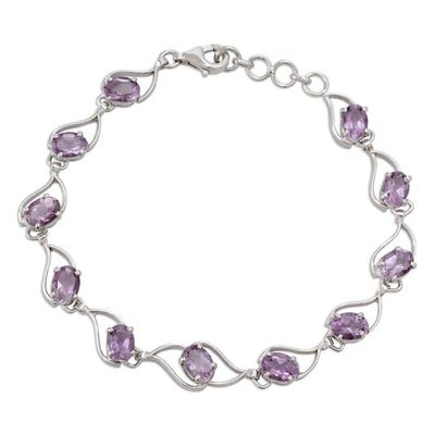 Alternate image for Amethyst and Rhodium Plated Sterling Silver Bracelet Lilac Waves