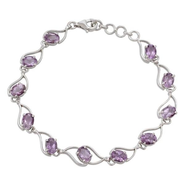 Alternate image for Amethyst and Rhodium Plated Sterling Silver Bracelet Lilac Waves