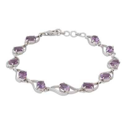 Alternate image for Amethyst and Rhodium Plated Sterling Silver Bracelet Lilac Waves