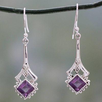 Alternate image for Indian Artisan Amethyst Dangle Earrings in Sterling Silver Modern Jaipur