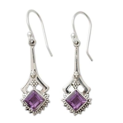 Alternate image for Indian Artisan Amethyst Dangle Earrings in Sterling Silver Modern Jaipur