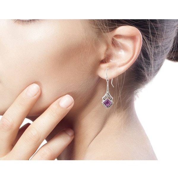 Alternate image for Indian Artisan Amethyst Dangle Earrings in Sterling Silver Modern Jaipur