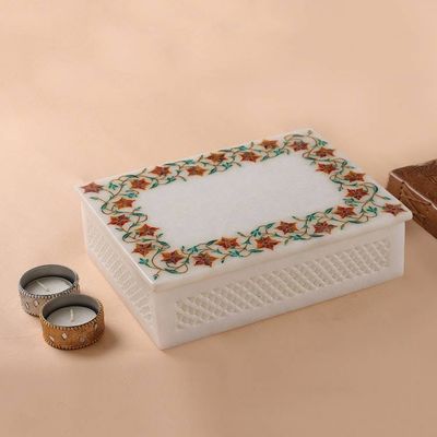 Alternate image for Fair Trade Jewelry Marble Inlay Jewelry Box Jasmine Garland