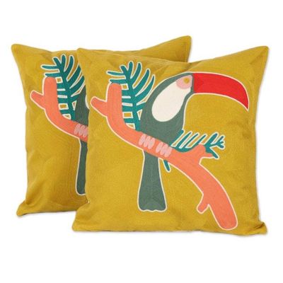 Alternate image for Toucan-Themed Embroidered Cotton Cushion Covers Pair Toucan
