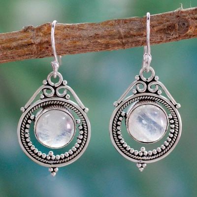 Alternate image for Handcrafted Rainbow Moonstone and Sterling Silver Earrings Mumbai Moons