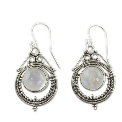 Alternate image for Handcrafted Rainbow Moonstone and Sterling Silver Earrings Mumbai Moons