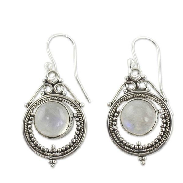 Alternate image for Handcrafted Rainbow Moonstone and Sterling Silver Earrings Mumbai Moons