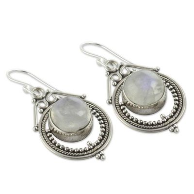 Alternate image for Handcrafted Rainbow Moonstone and Sterling Silver Earrings Mumbai Moons