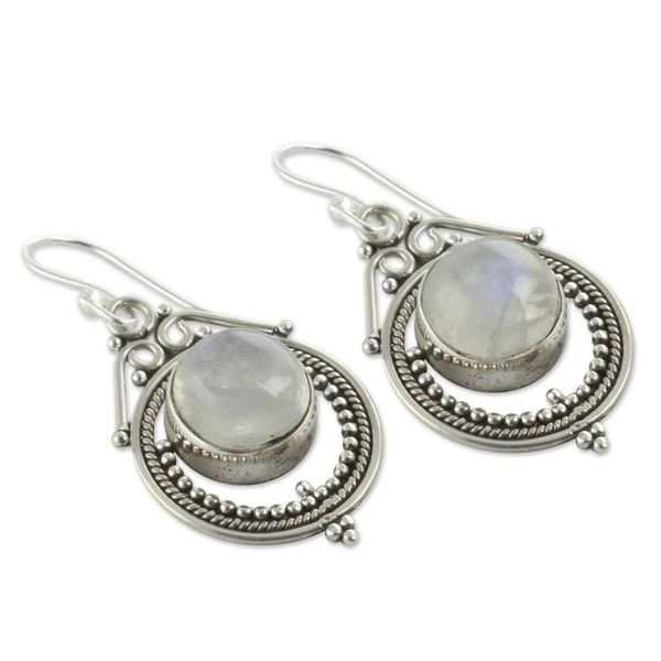 Alternate image for Handcrafted Rainbow Moonstone and Sterling Silver Earrings Mumbai Moons