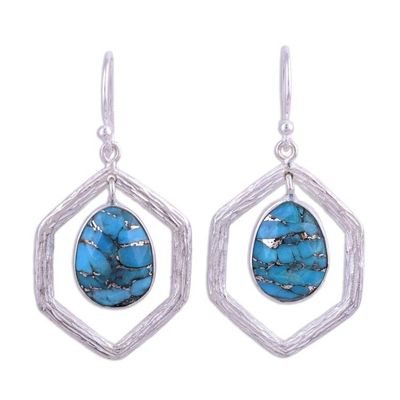 Alternate image for Sterling Silver and Composite Turquoise Earrings from India Frozen Pond