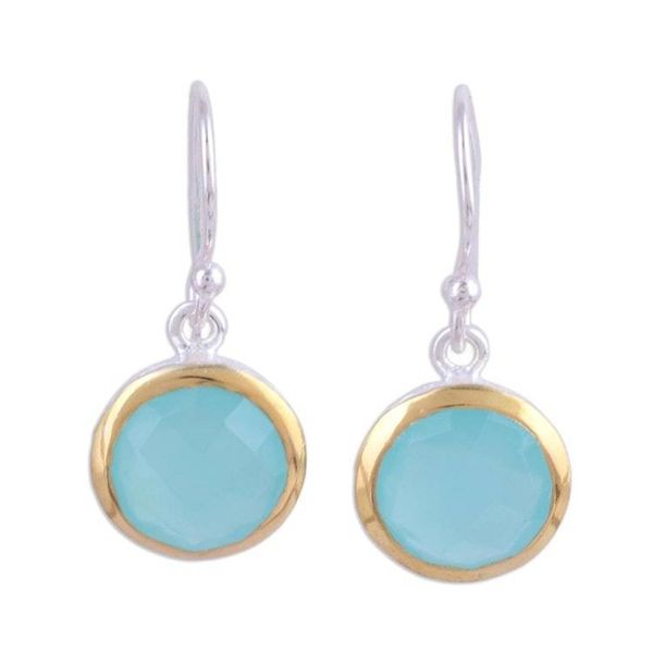 Alternate image for Aqua Chalcedony Earrings with 18k Gold Accents Dewy Glade