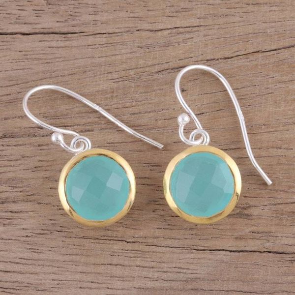 Alternate image for Aqua Chalcedony Earrings with 18k Gold Accents Dewy Glade