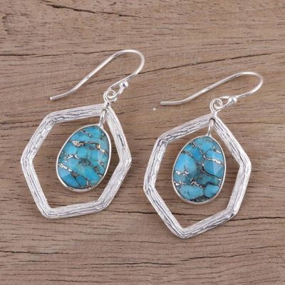 Alternate image for Sterling Silver and Composite Turquoise Earrings from India Frozen Pond
