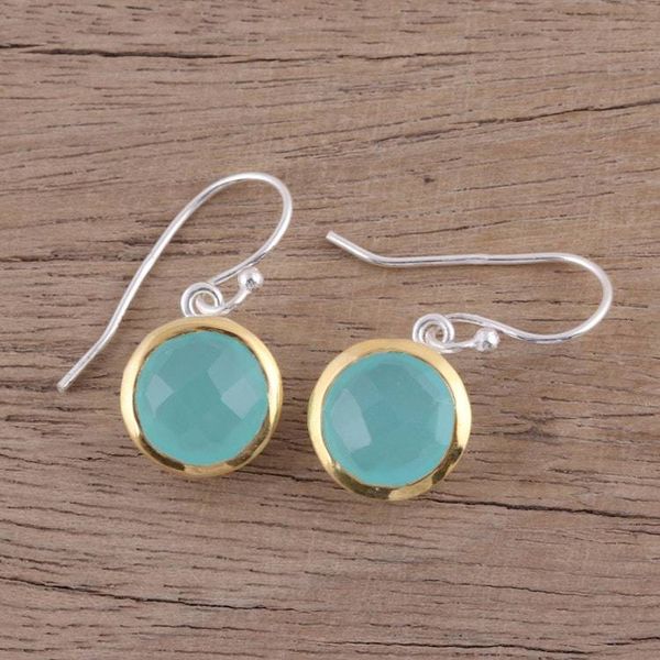 Alternate image for Aqua Chalcedony Earrings with 18k Gold Accents Dewy Glade