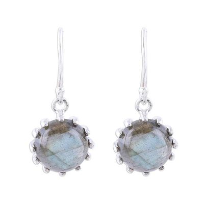 Alternate image for Round Sterling Silver and Labradorite Dangle Earrings Evening Bloom