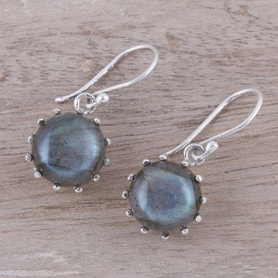 Alternate image for Round Sterling Silver and Labradorite Dangle Earrings Evening Bloom