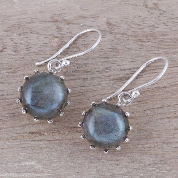 Alternate image for Round Sterling Silver and Labradorite Dangle Earrings Evening Bloom
