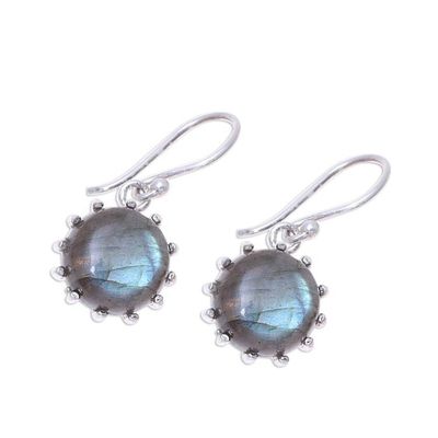 Alternate image for Round Sterling Silver and Labradorite Dangle Earrings Evening Bloom