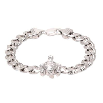 Alternate image for Mens Rhodium Plated Sterling Silver Turtle Pendant Bracelet Turtle Gleam