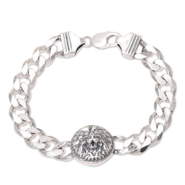 Alternate image for Mens Rhodium Plated Sterling Silver Lion Bracelet Roar of the Lion