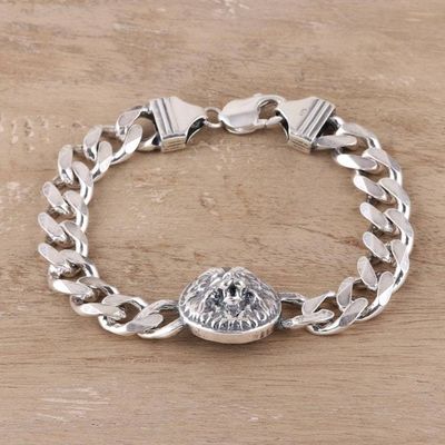 Alternate image for Mens Rhodium Plated Sterling Silver Lion Bracelet Roar of the Lion