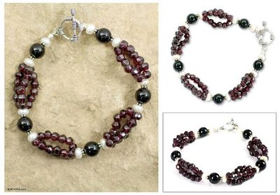 Primary image for Garnet and pearl beaded bracelet Gulmohar Lady