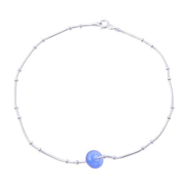 Alternate image for Blue Chalcedony Pendant Anklet from India Sleek Wheel