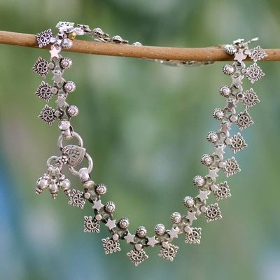 Primary image for Indian Artisan Crafted Sterling Silver Anklet Starlight Snowflakes