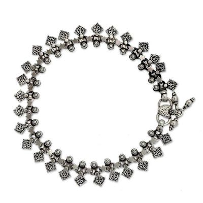 Alternate image for Indian Artisan Crafted Sterling Silver Anklet Starlight Snowflakes