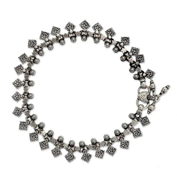 Alternate image for Indian Artisan Crafted Sterling Silver Anklet Starlight Snowflakes