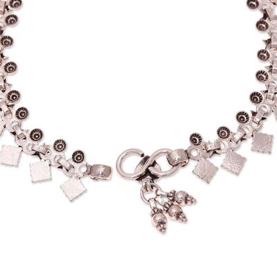 Alternate image for Indian Artisan Crafted Sterling Silver Anklet Starlight Snowflakes