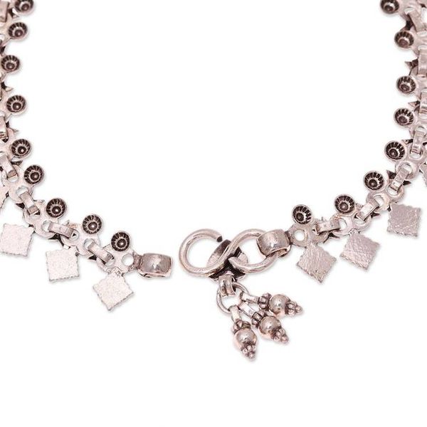 Alternate image for Indian Artisan Crafted Sterling Silver Anklet Starlight Snowflakes