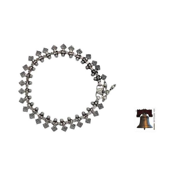 Alternate image for Indian Artisan Crafted Sterling Silver Anklet Starlight Snowflakes
