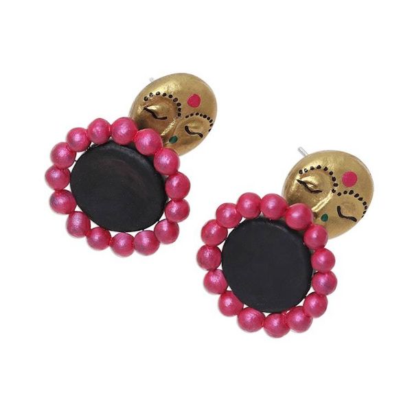 Alternate image for Hand-Painted Feminine Ceramic Dangle Earrings from India Golden Ladies