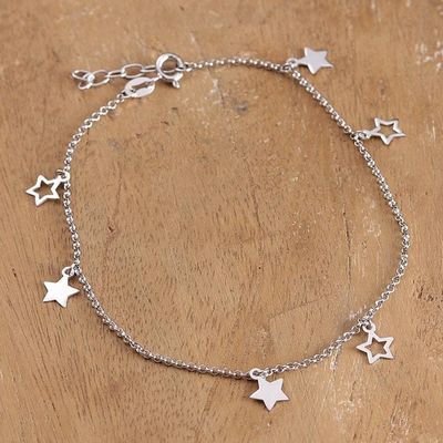 Alternate image for Sterling Silver Anklet with Openwork and Solid Star Charms Stellar Dreamcatcher