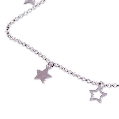 Alternate image for Sterling Silver Anklet with Openwork and Solid Star Charms Stellar Dreamcatcher