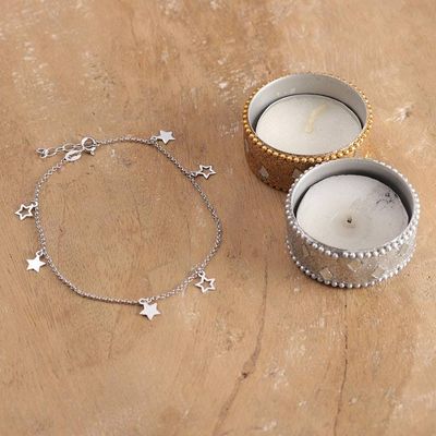 Alternate image for Sterling Silver Anklet with Openwork and Solid Star Charms Stellar Dreamcatcher