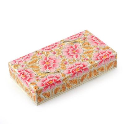 Alternate image for Pink Papier Mache on Wood Floral Leaf  Bird Decorative Box Blooming Kashmir in Pink