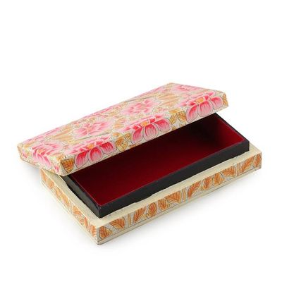 Alternate image for Pink Papier Mache on Wood Floral Leaf  Bird Decorative Box Blooming Kashmir in Pink