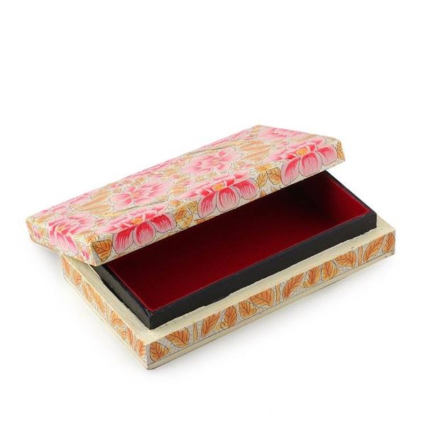 Alternate image for Pink Papier Mache on Wood Floral Leaf  Bird Decorative Box Blooming Kashmir in Pink