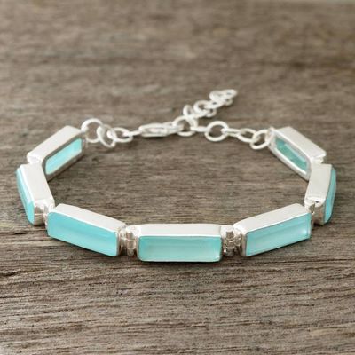 Primary image for 14-Carat Blue Chalcedony Link Bracelet from India Fascinating Blue