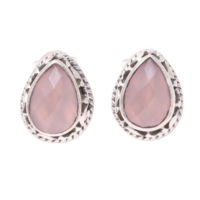 Alternate image for Soft Pink Chalcedony Teardrop Stud Earrings from India Soft Pink Mist