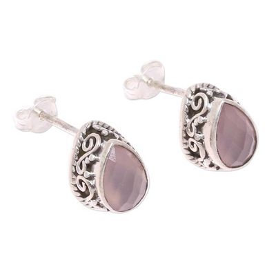 Alternate image for Soft Pink Chalcedony Teardrop Stud Earrings from India Soft Pink Mist