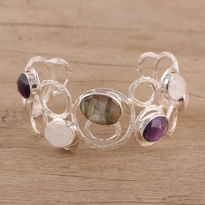 Primary image for Multi-Gemstone Sterling Silver Cuff Bracelet from India Harmonious Luster