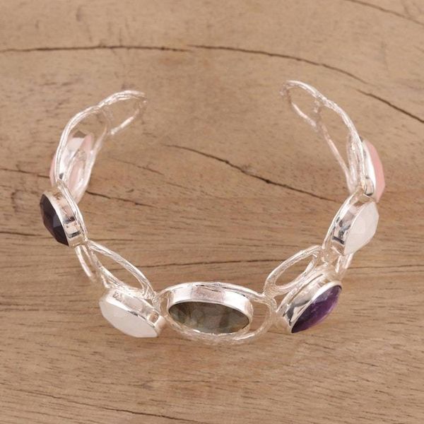 Alternate image for Multi-Gemstone Sterling Silver Cuff Bracelet from India Harmonious Luster