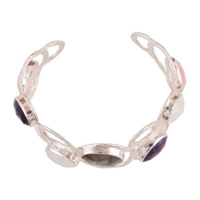 Alternate image for Multi-Gemstone Sterling Silver Cuff Bracelet from India Harmonious Luster