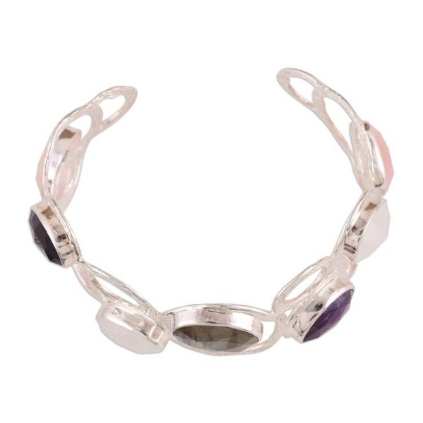 Alternate image for Multi-Gemstone Sterling Silver Cuff Bracelet from India Harmonious Luster